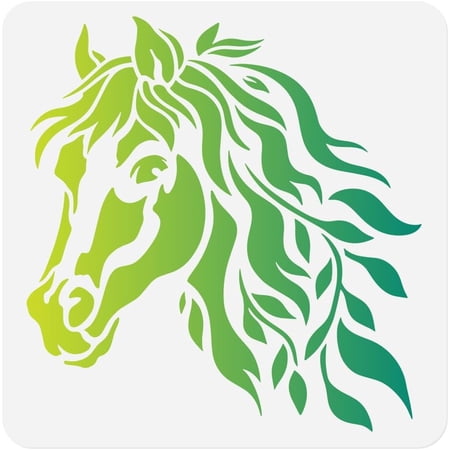 Horse Head Wall Stencil for Painting 11.8x11.8 Inch Hollow Out Plastic Reusable Horse Head Leaves Stencil on Wood Floor Wall Fabric Canvas Animal Theme Template for DIY Craft Painting
