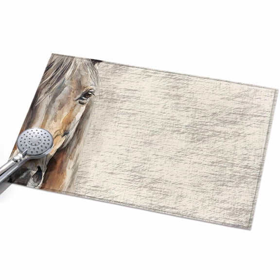 Horse Head Washable Area Rug 2 x 3 ft Animal Farmhouse Rustic Watercolor, Soft Non Slip Rugs Stain Repellent Indoor Felt Carpet for Living Dining Room Bedroom Home Office