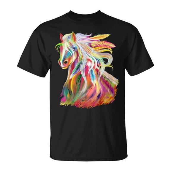Horse Head Watercolor Cotton Tee for Unisex Adults – Equestrian Style T-Shirt for Casual Everyday Wear, Size L, Color Black