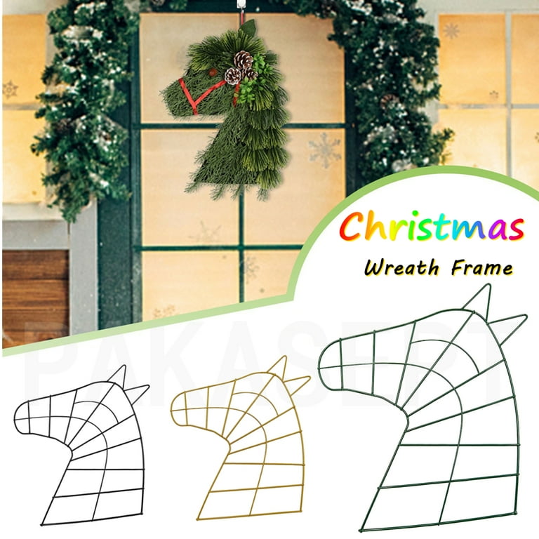 Horse Head Wire Wreath Frame 15.7x11.8inch Metal Floral Flower Wreath Frames Form Making Rings for DIY Christmas New Year Party Home Outdoor
