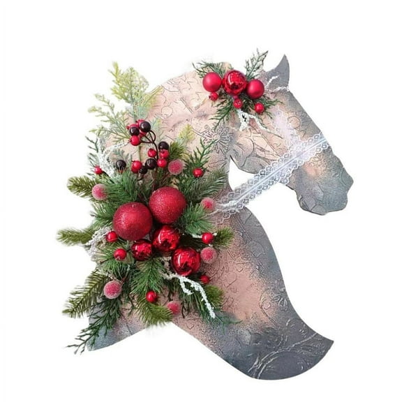 Horse Head Wreath Dressage Wooden Horse Head Door Hanging Spring Wreath Wall Decoration Welcome Sign Front Porch Christmas Tree Decoration For Halloween Thanksgiving Christmas(White)#1017