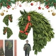 thumbnail image 1 of Horse Head Wreath - Rustic Farmhouse Equestrian Door Decor, 17 in Artificial Waterproof Horse Head Christmas Wreath with Pine Needles and Pinecones, Faux Greenery Holiday Wreaths (A), 1 of 9