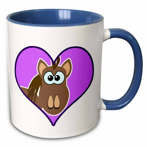 3drose, Horse Heart Cartoon, 15oz Two-tone Blue Mug