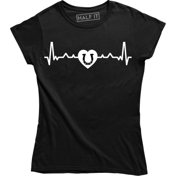Horse Heartbeat Heart Horseshoe Riding Pony Funny Birthday Women's T-Shirt