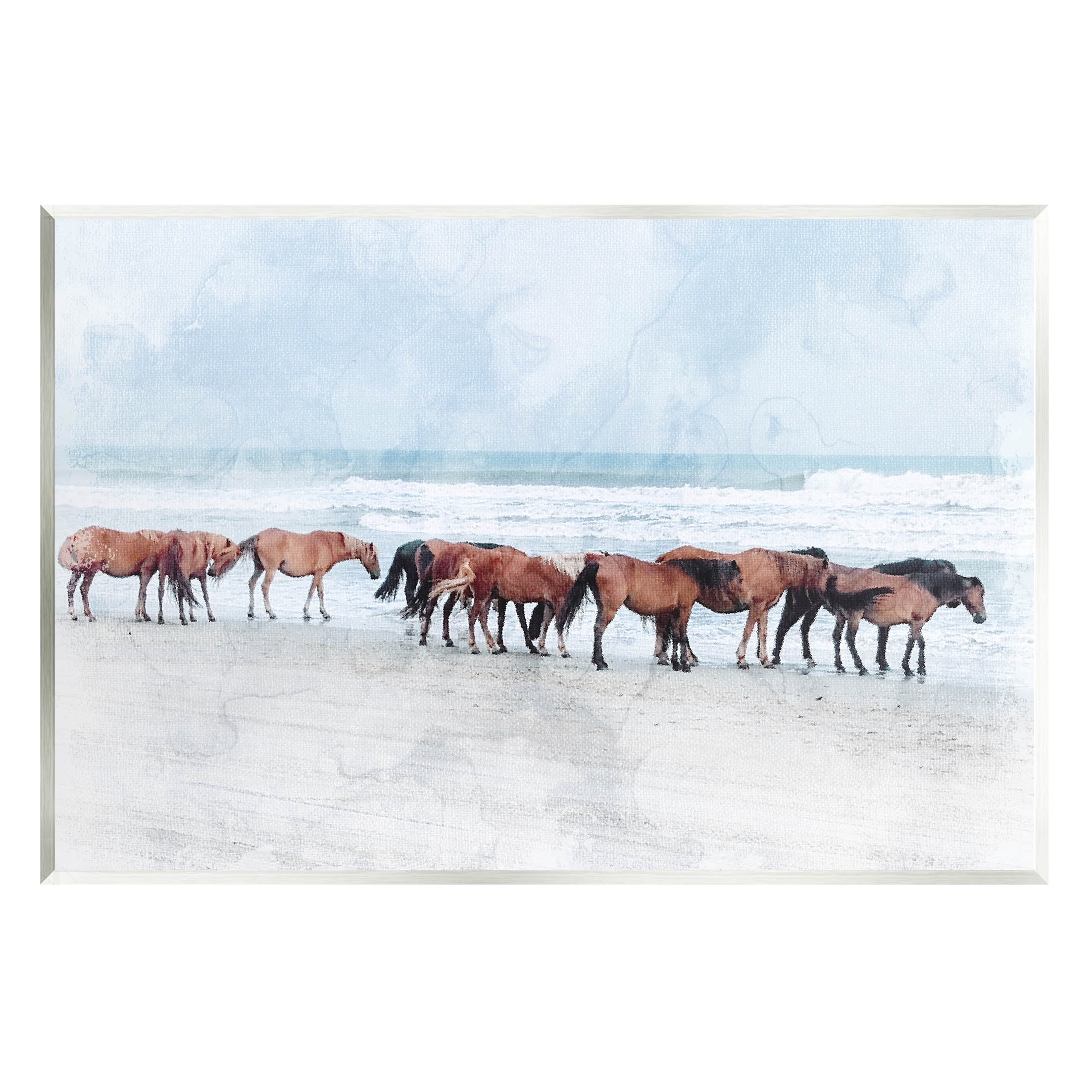 Horse Herd Grazing Beach Shore Animals & Insects Photograph Unframed Art Print Wall Art