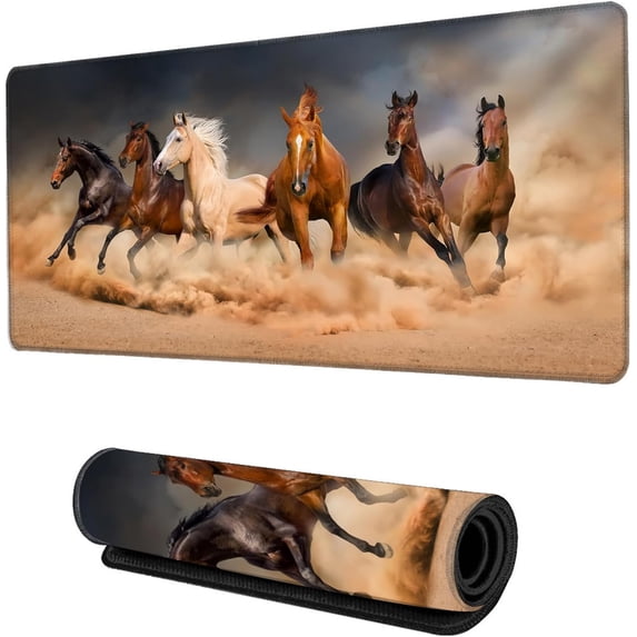 Horse Herd Run in Desert Desk Mat for Desktop,Extended Gaming Mouse Pad,Non-Slip Rubber Base Mousepad with Stitched Edges for Office Home Desk Decor,31.5X15.7 Inch
