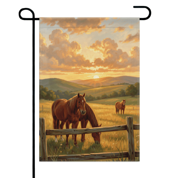 Horse Herd Sunset Garden Flag 12×18in Double Sided Rustic Farmhouse Pastoral Scenic UV Protected Decor For Outdoor Porch Lawn Patio Yard Home Rural Decor