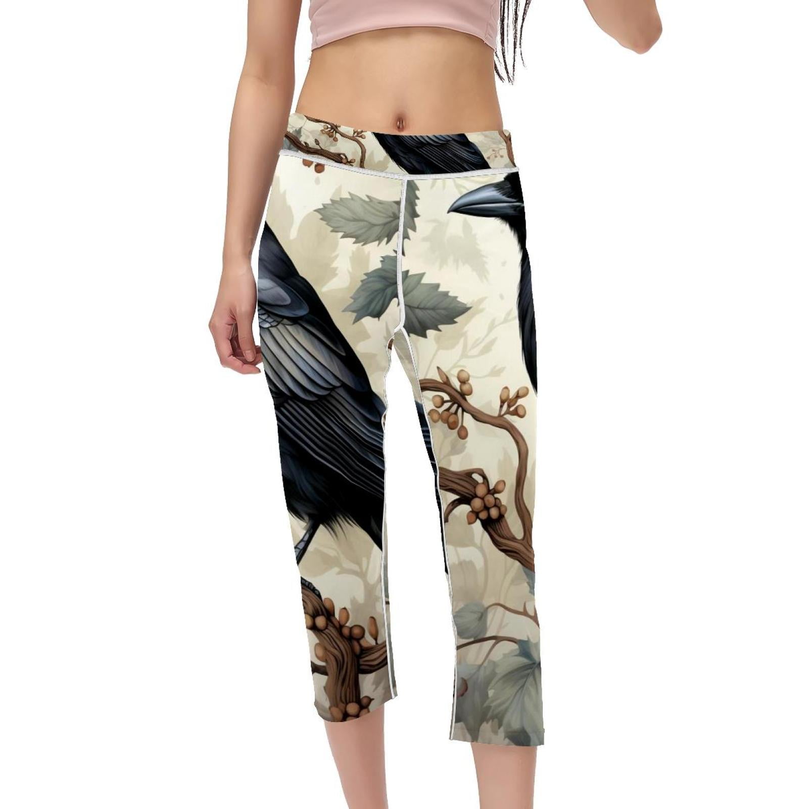 Horse High Waist Capris Gym Leggings, Not SeeThrough Printed