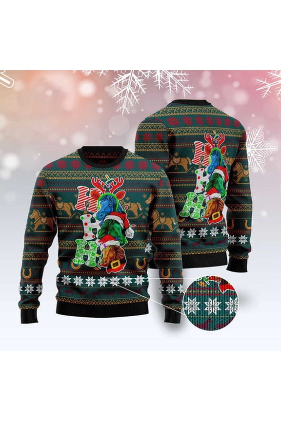 Horse Ho Ho Ho 3D Christmas Sweater, Funny Xmas Sweater, Sweater Xmas