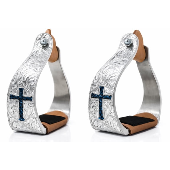 Horse Horse Saddle Stirrups Western Aluminium Twisted Engraved Rhinestone Cross 51189TR