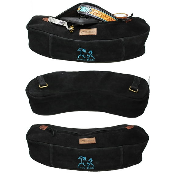 Horse Horse Suede Leather Embroidered Saddle Cantle Trail Riding Bag Black 102AA32