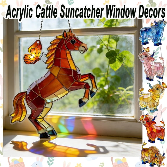 Horse Horse Suncatcher Window Hanging Decor 2D Acrylic Design, Stained Glass Style Light Filtering Ornament with Chain for Indoor Outdoor Decoration, Home Garden Horse Theme Accent, HAODEJW