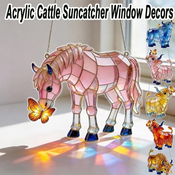 Horse Horse Theme Window Suncatcher Decor 2D Acrylic Hanging Ornament, Stained Glass Style Light Filtering Design with Chain for Indoor Outdoor Home Garden Display, HAODEJW, I