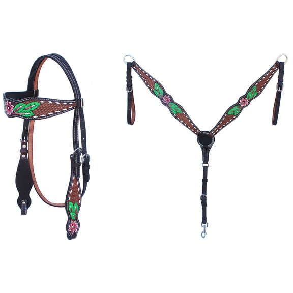 Horse Horse Western Tack Floral Headstall Bridle & Breast Collar Tack Set 78HR71B