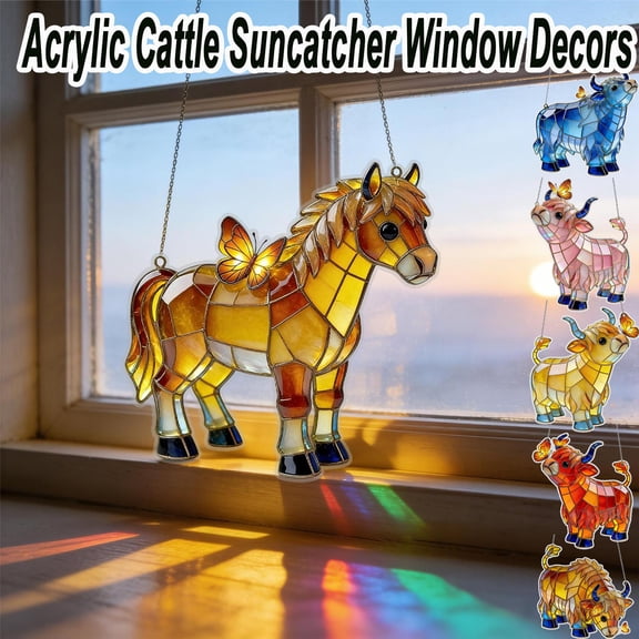 Horse Horse Window Suncatcher Decor 2D Acrylic Hanging Ornament, Stained Glass Style Light Filtering Design with Chain for Indoor Outdoor Display, Decorative Window Accent for Home Garden, HAODEJW