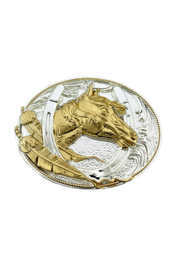 Horse Horseshoe Belt Buckle Western Unisex Cowgirl Cowboy Western Rodeo Gold Silver Metal Accessory Costume Big