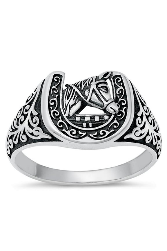 Horse Horseshoe Ring .925 Lucky Sterling Silver Band Jewelry Female Male Unisex Size 8
