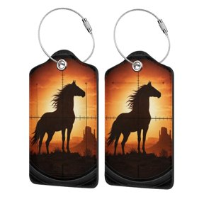 Horse In Desert Sunset Luggage Tag for Suitcase 2 Pack Leather Travel Bag Baggage Identifiers Privacy Cover ID Label