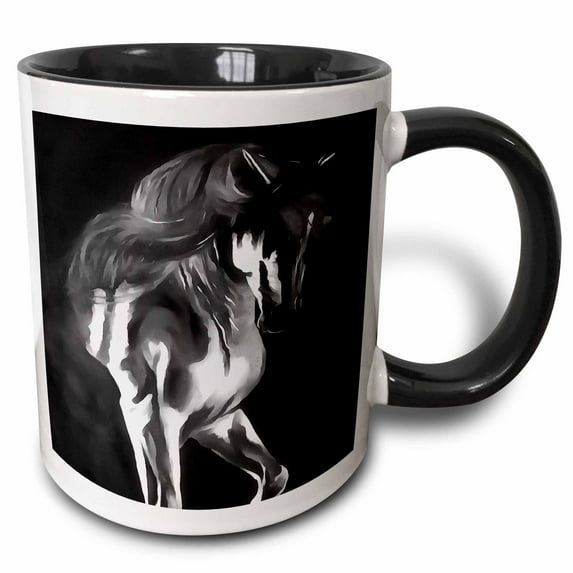 3drose, Horse in Grey on Black Artistic Dressage Pony, 15oz Two-tone Black Mug