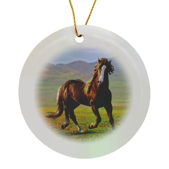 3drose, Horse in the Nature, Circle Porcelain Ornament