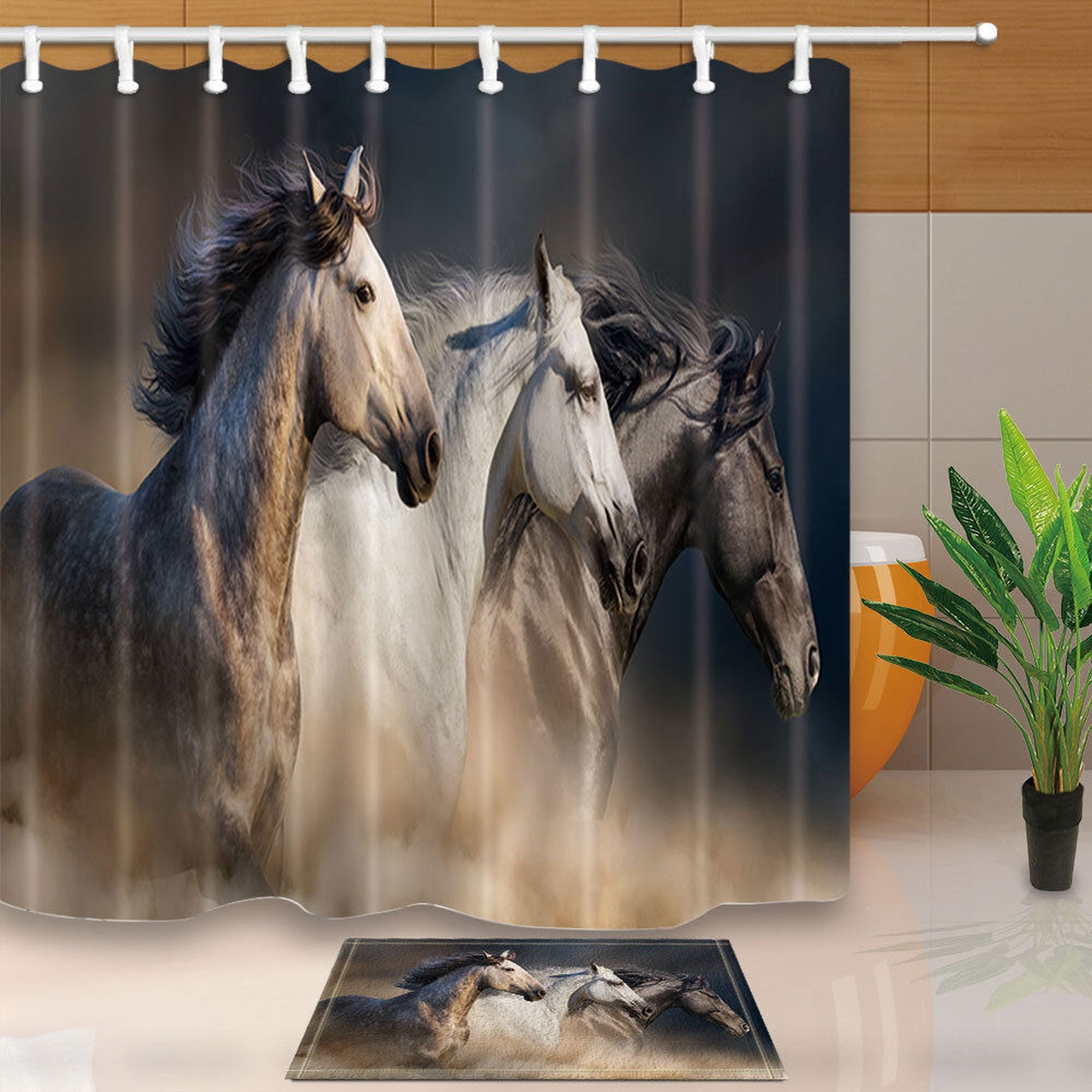 HorseInspired Bathroom Bliss Rustic Shower Set with Equestrian Fabric