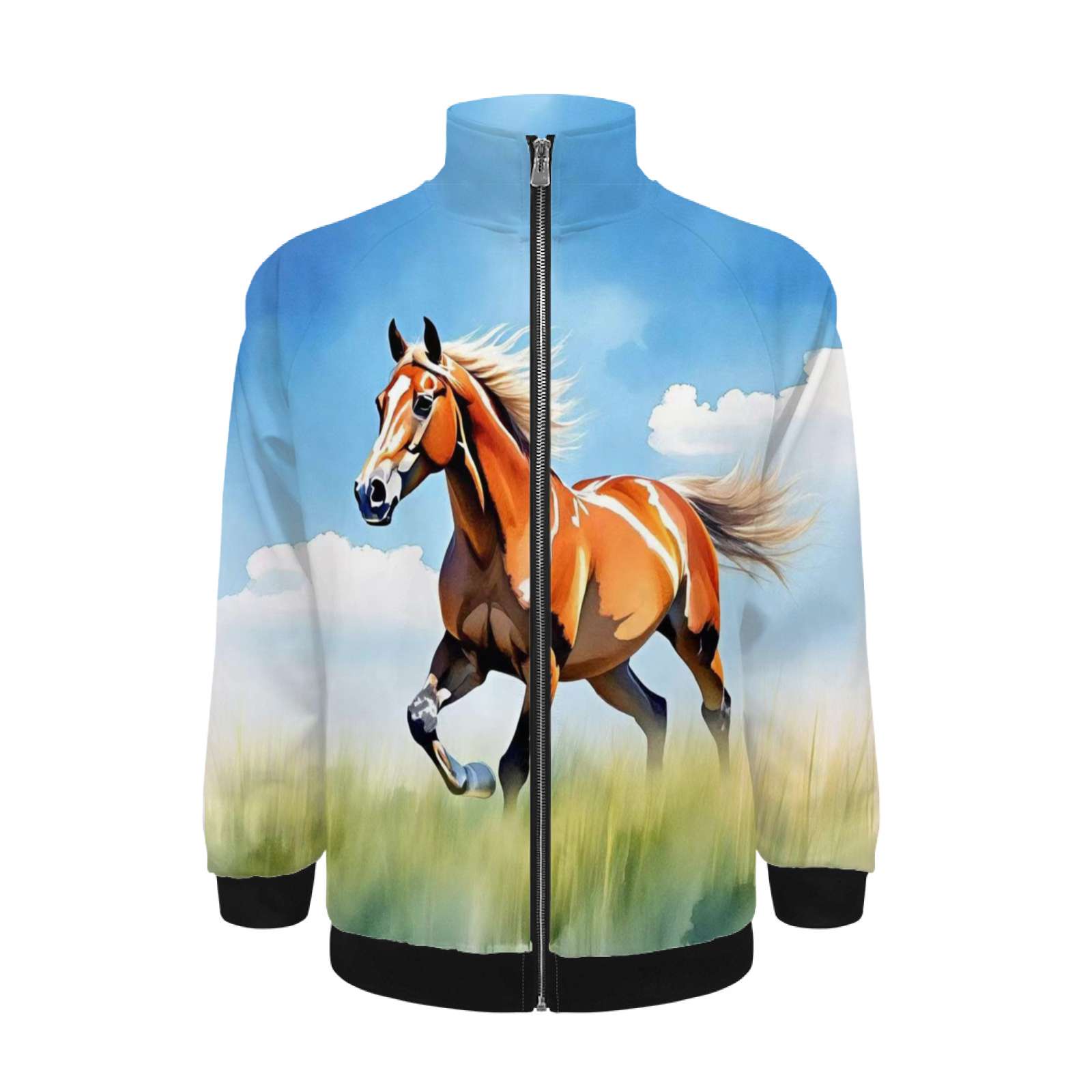 Neon Floral Horses Men's Stand Collar Padded Jacket