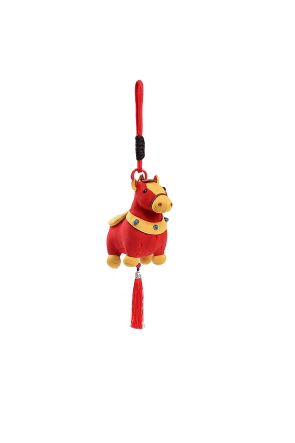 Horse Keychain Plush Pendant with Tassel Decoration Chinese New Year Zodiac Horse Pendant Gift for Car Home Decor (Red)