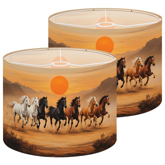 Horse Lampshades 2 Pack Horses Running Against Sunset Sky Dramatic Colors Bold Movement 13"x13"x10" Light Shade for Table Lamps Floor Lamps Drum Lamp Shades Lampshade Replacement Easy Assembly