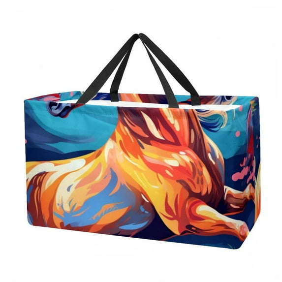 Horse Large Foldable Oxford Cloth Easter Basket Tote Bag Shopping Bags Decorative Box