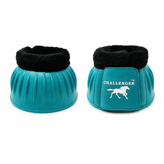 Horse Large Training Ribbed Rubber Hoof Impact Overreach Protection Fleece Lined Bell Boots Turquoise 41HI01TR-L