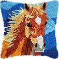 thumbnail image 1 of Horse Latch Hook Pillow Cover Kits for DIY Handmade Throw Pillow Cross Stitch Latch Hooking Pillowcase Kits with Preprinted Color Pattern Canvas Crochet Yarn Kits 17''X 17''(5-48), 1 of 1