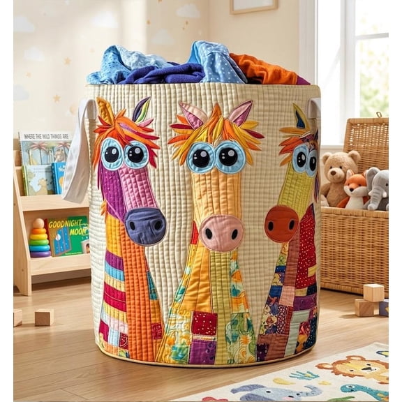 Horse Laundry Basket Cute Animal Hamper, Horse Kids Laundry Bin, Nursery Storage Basket, Baby Room Basket Decor, Funny Horse Farmhouse Dcor