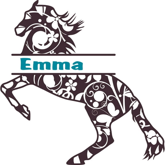 Horse Leaping Horses Flowers Animal Customized Wall Decal - Custom Vinyl Wall Art - Personalized Name - Baby Girls Boys Kids Bedroom Wall Decal Room Decor Wall Stickers Decoration Size (20x20 inch)