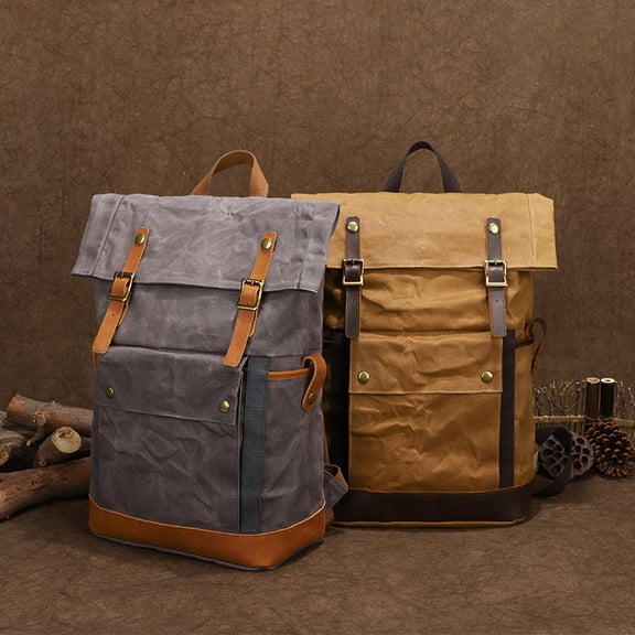 Horse Leather Backpack Multifunctional Outdoor Waterproof,Khaki