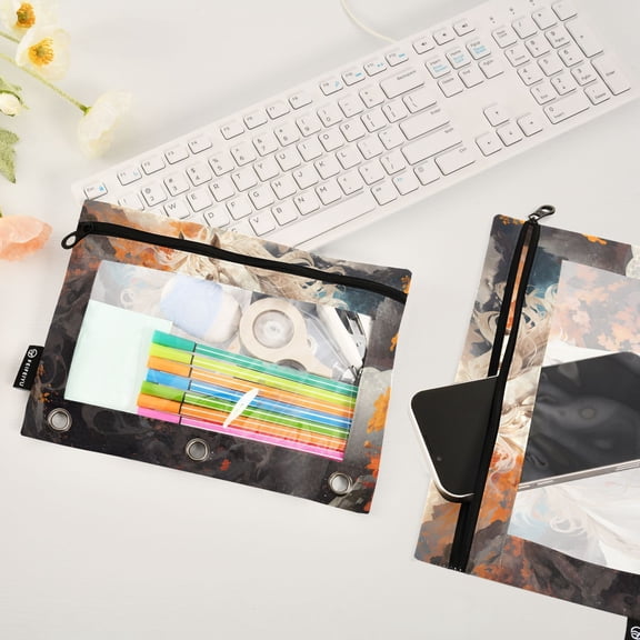 Horse Leaves White 2 Pack Pencil Pouches Zipper Pencil Case 3 Ring Pencil Pouch Cosmetic Bag