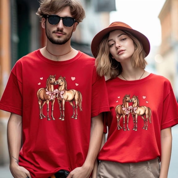 Horse Love Shirt, Horse Couples T-Shirt, V-Day Shirt, Cowlove Shirt, Western Love Shirt RED Unisex S-5XL Hot Trending Shirt, Vintage Birthday Gift