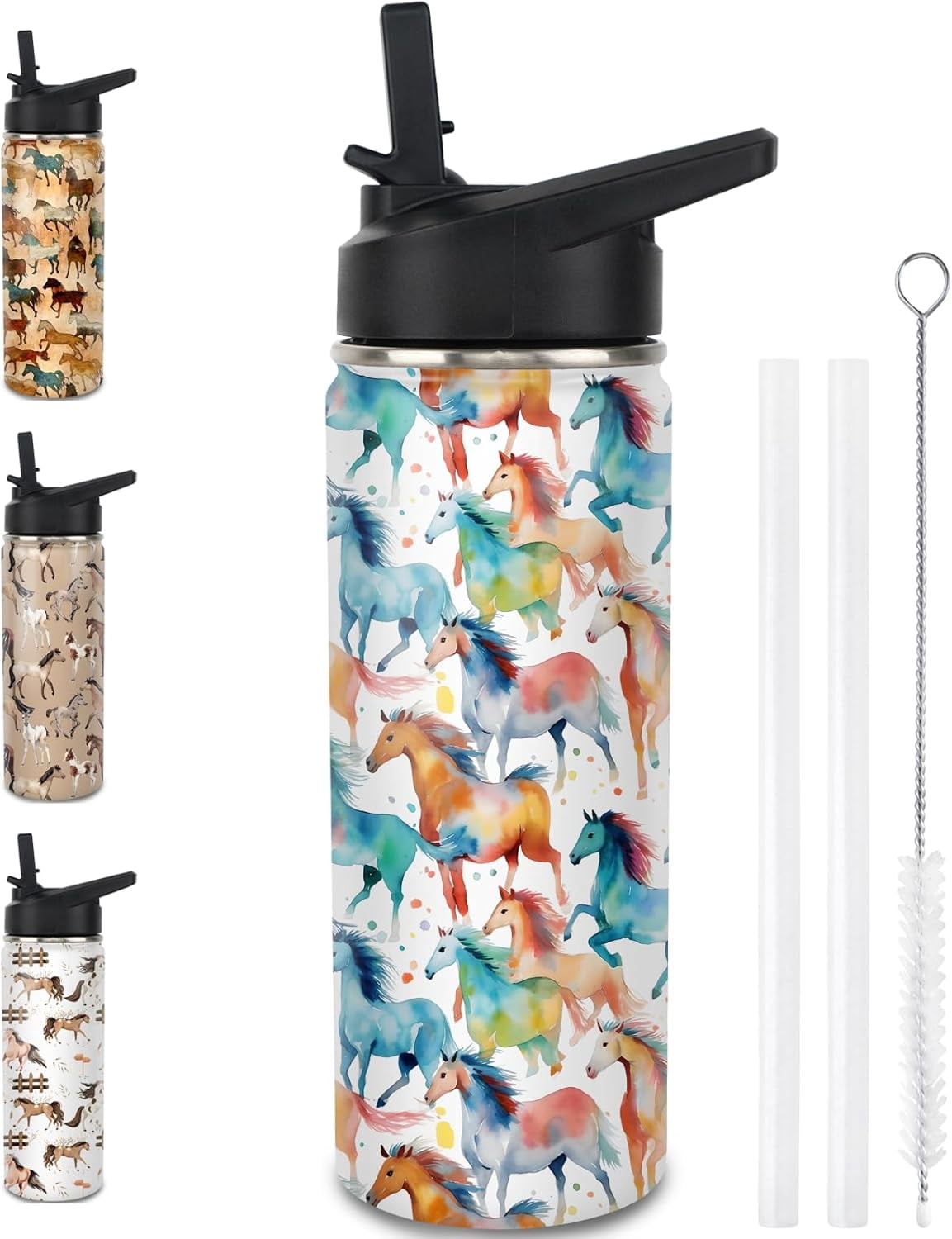 Horse Lover Gift for Women - 18oz Insulated Tumbler with Straw, Stainless Steel Horse Cup - Unique Equestrian Gifts for Girls & Women