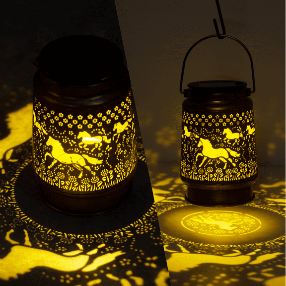 Horse Lover Gifts Solar Lanterns Outdoor Decor, Gifts for Mom Women Dad Men, Metal Decorative LED Lanterns for Yard, Patio, Lawn, Tabletop, Pathway, Landscape, Garden Decor