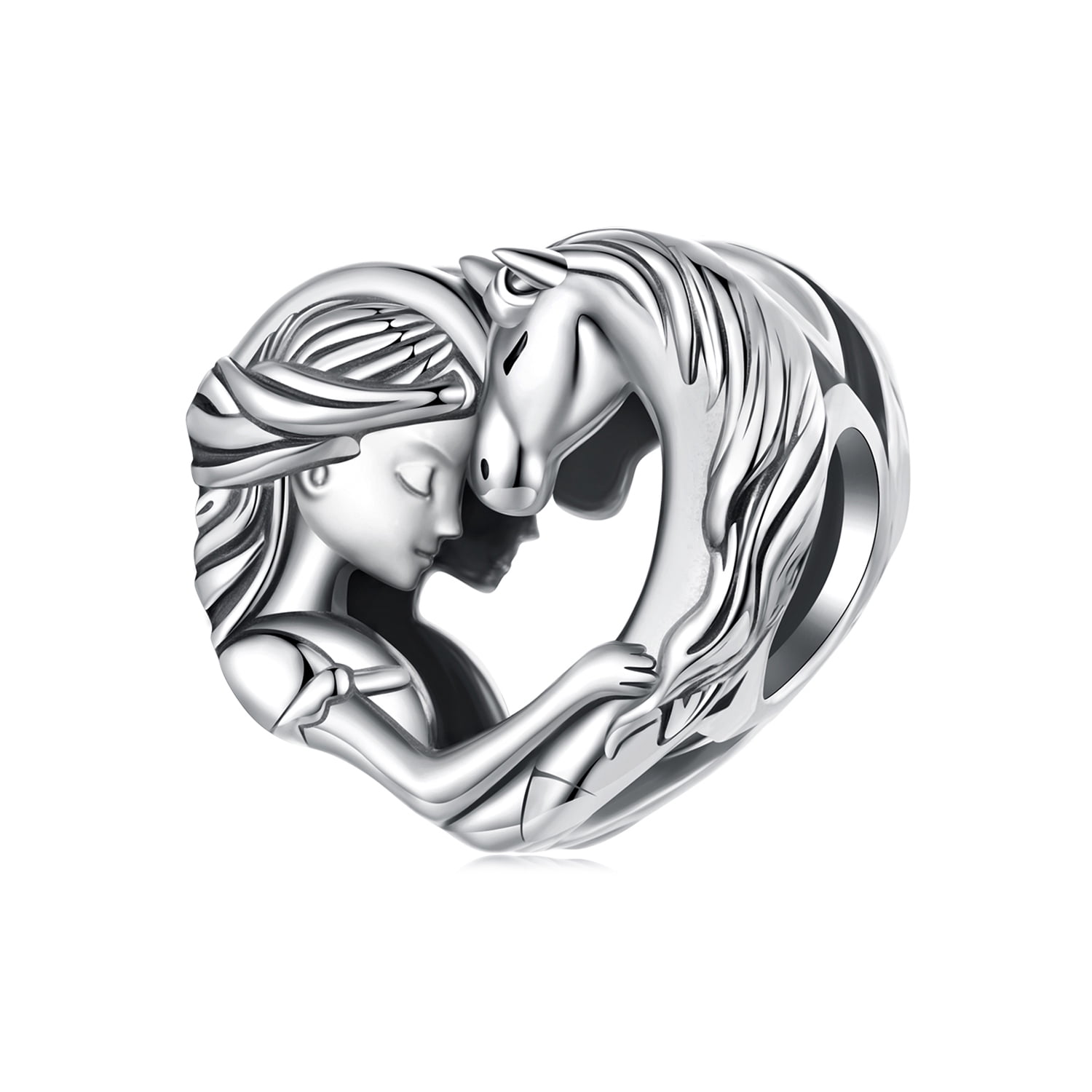 Horse Lover Girl Charm 925 Sterling Silver Charm,Charm for Bracelets , Perfect Gift for Women