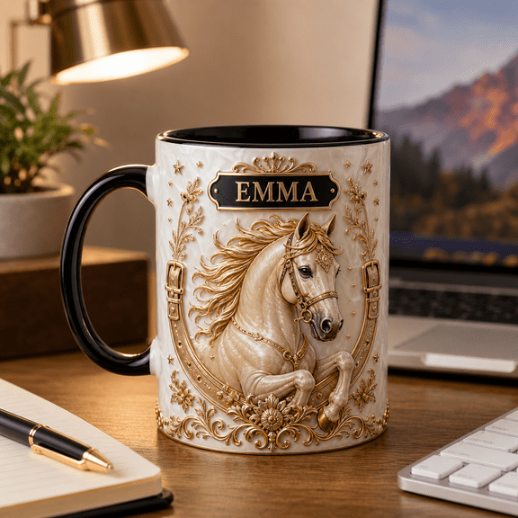 Horse Lover Mug 2D Printed 3D Effect Personalized Equestrian Gift for Her