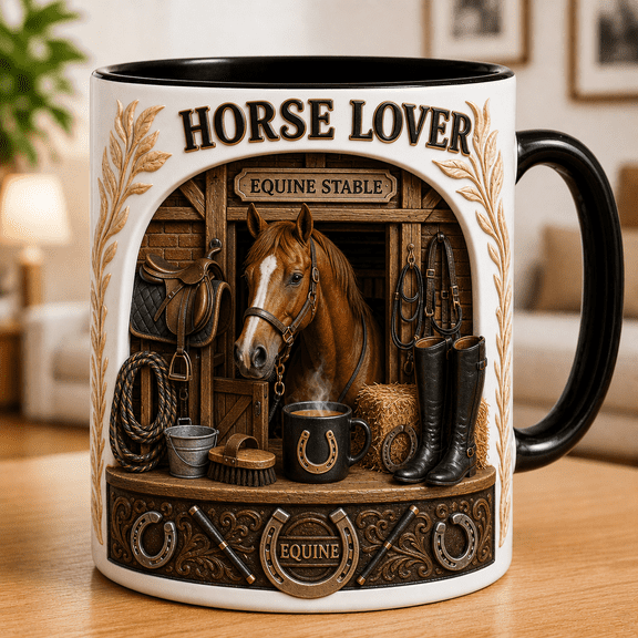Horse Lover Mug 3D Effect Equine Stable Coffee Cup Gift for Riders