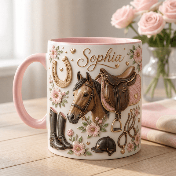 Horse Lover Mug with 3D Effect, Personalized Name Equestrian Coffee Cup Gift