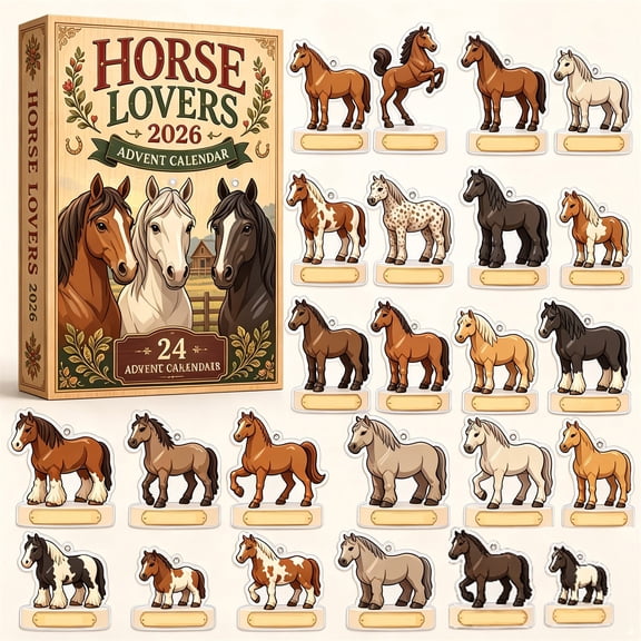 Horse Lovers Advent Calendar 2026, 24-Day Festive Countdown With Horse Themed Acrylic Ornaments Christmas Tree Hanging Decor Holiday Gift For Horse Enthusiasts