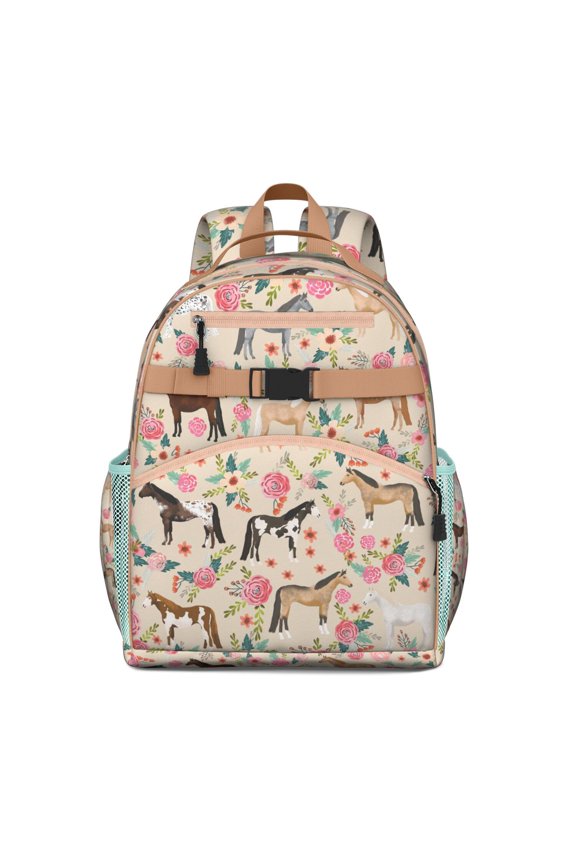 Horse Lovers Backpack - Retro Rural Print Waterproof School Bag with Adjustable Straps & Side Mesh Pockets