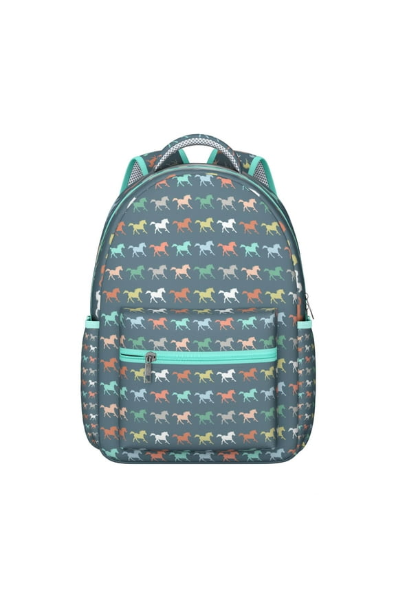 Horse Lovers Backpack for School - Waterproof Mustang Pattern Bookbag with Foal & Pony Graphics - Stylish Equestrian Backpack for Students