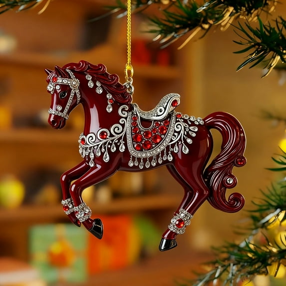 Horse Lovers Gifts, Red Horse Ornament, Trail of Painted Ponies Christmas Ornament, Rocking Angel Horse Figurines, Crystal Finish Saddle, Horse Sculpture for Xmas Tree, Rearview Decor, Collection