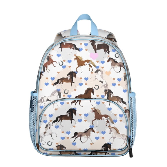Horse Lovers Student Backpack – Cute Wild Horse Foal Print With Rainbow Retro Rural Floral Pattern Pony Design