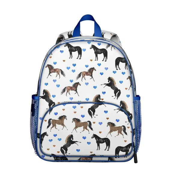 Horse Lovers Student Backpack – Cute Wild Horse Foal Print With Rainbow Retro Rural Floral Pattern Pony Design