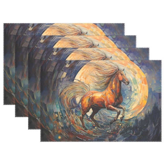 Horse with Moon 12×18 inch Placemats Heat Resistant Washable Foldable Rectangular Placemats Set Decoration Indoor Outdoor for Kitchen Dining Table 6PCs