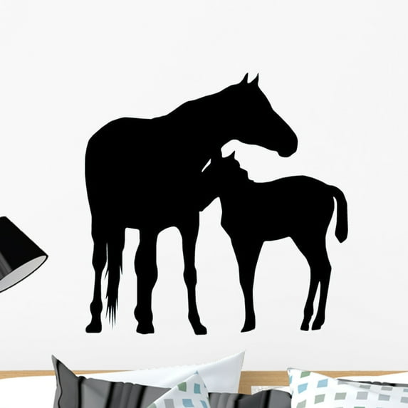 Horse Mother and Foal Wall Decal Sticker, Wallmonkeys Peel & Stick Vinyl Graphic (24 in W x 17 in H)